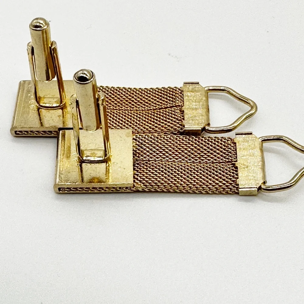 Vintage Swank Mesh & Brushed Gold Square Cufflinks